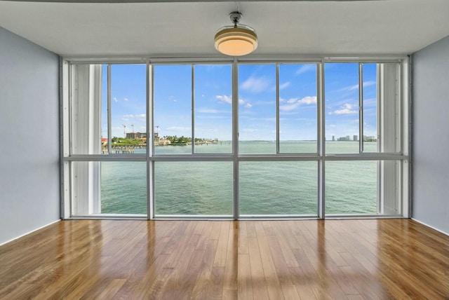 unfurnished sunroom with a water view and a wealth of natural light