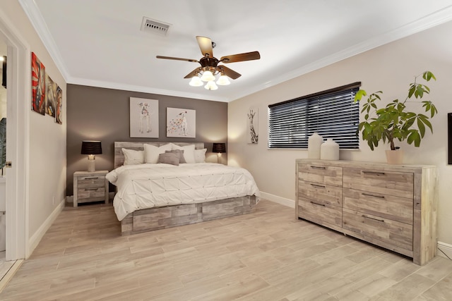 1351 SE 7th Ave, Pompano Beach, FL 33060 - bedroom with baseboards, crown molding, light wood finished floors, and a ceiling fan