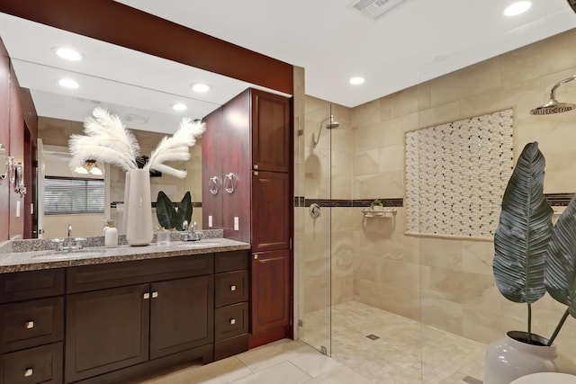 1351 SE 7th Ave, Pompano Beach, FL 33060 - bathroom with walk in shower, double vanity, recessed lighting, and tile patterned floors