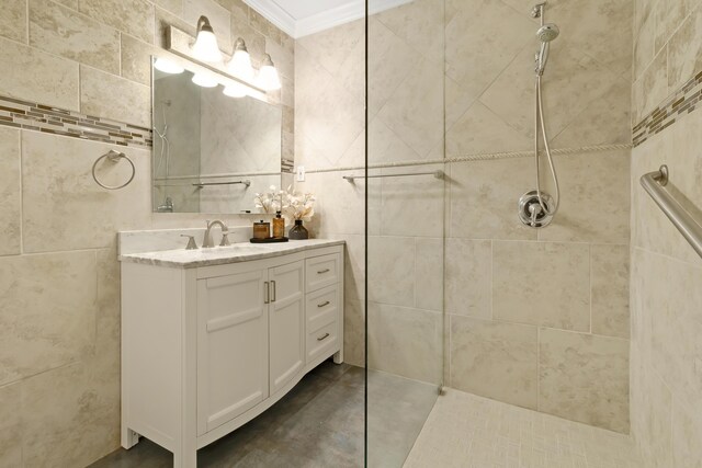 1351 SE 7th Ave, Pompano Beach, FL 33060 - full bathroom with walk in shower, crown molding, tile walls, and vanity