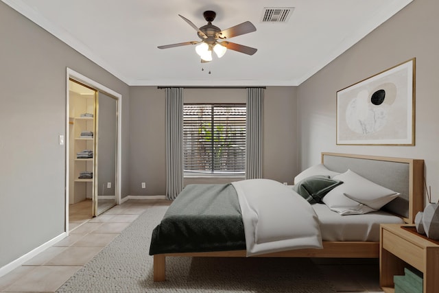 1351 SE 7th Ave, Pompano Beach, FL 33060 - bedroom with light tile patterned floors, crown molding, baseboards, and ceiling fan