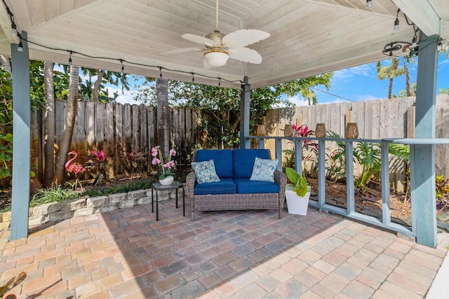 1351 SE 7th Ave, Pompano Beach, FL 33060 - view of patio with ceiling fan, outdoor lounge area, and a fenced backyard