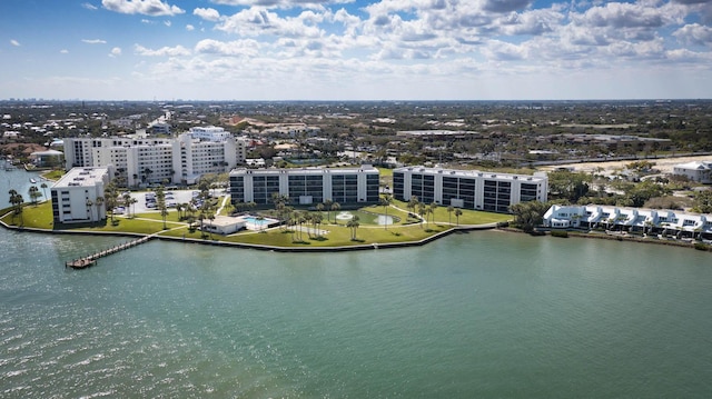 aerial view with a view of city and a water view