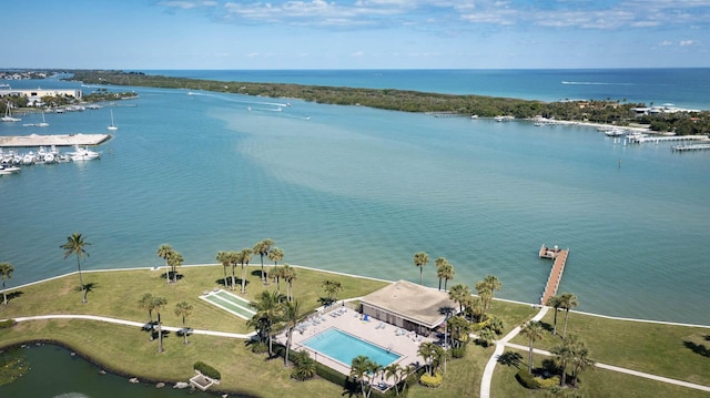 aerial view with a water view