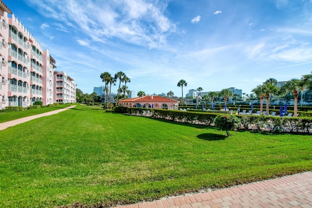 view of home's community with a yard