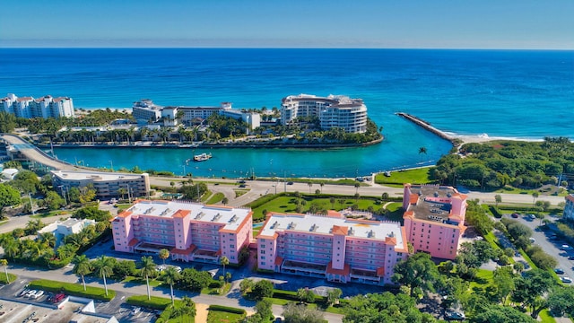 aerial view featuring a water view and a city view