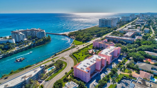 aerial view with a water view and a city view