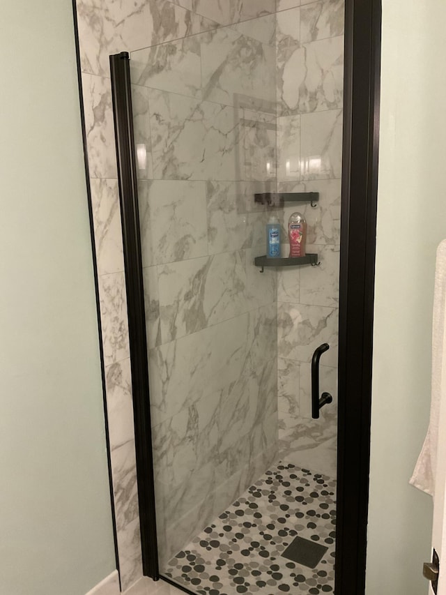 bathroom with a shower stall