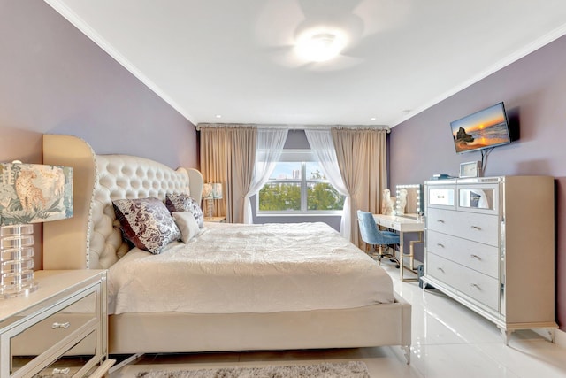 bedroom with crown molding