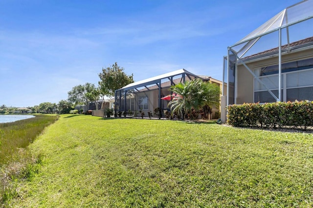 view of yard with a lanai