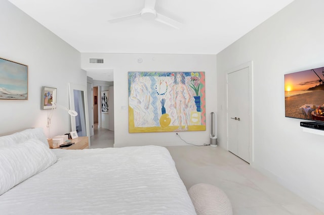 bedroom with visible vents and a ceiling fan