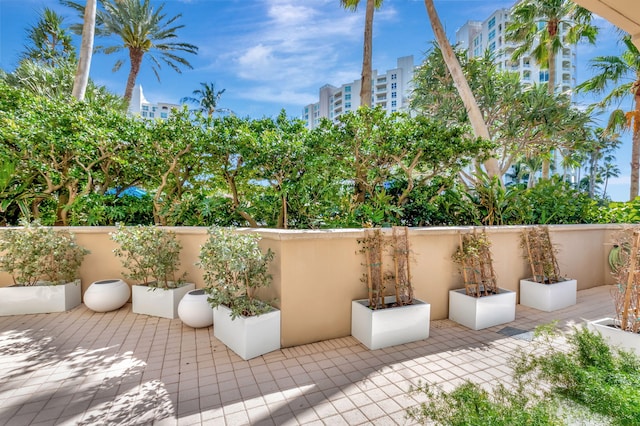 view of patio / terrace with a city view