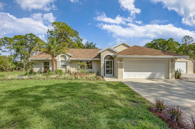 17393 84th Ct N, Loxahatchee, FL 33470 - single story home with stucco siding, an attached garage, a front lawn, and driveway