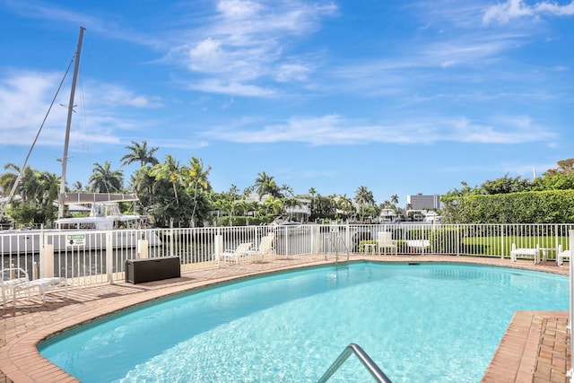 view of swimming pool with fence and a fenced in pool