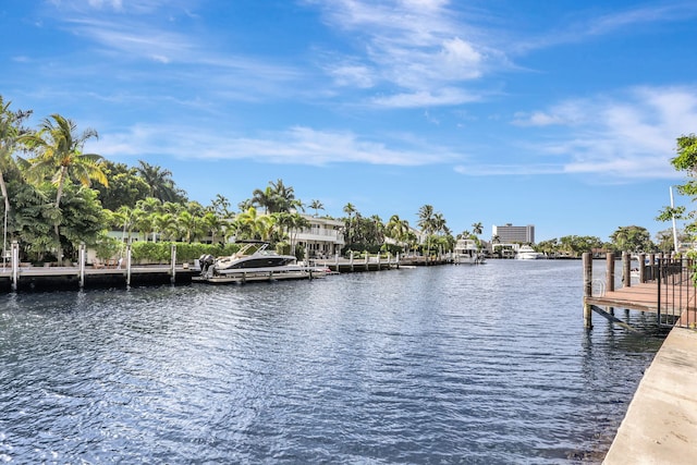 view of dock with a water view