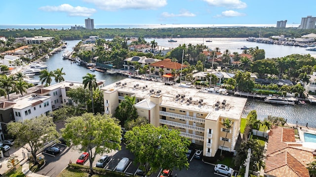 aerial view with a water view