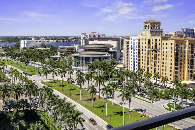 exterior space with a water view