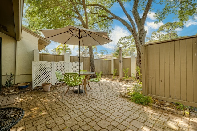 view of patio / terrace featuring outdoor dining area and a fenced backyard