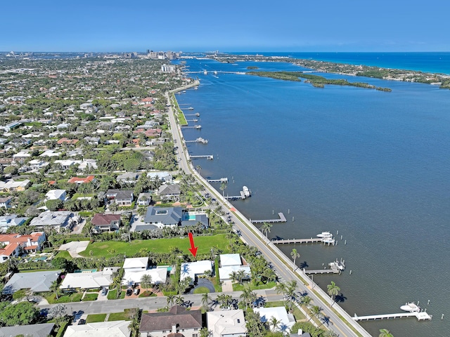 115 Elwa Pl, West Palm Beach, FL 33405 - aerial view of property's location with a large body of water and nearby suburban area