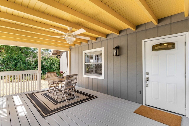 wooden terrace with ceiling fan