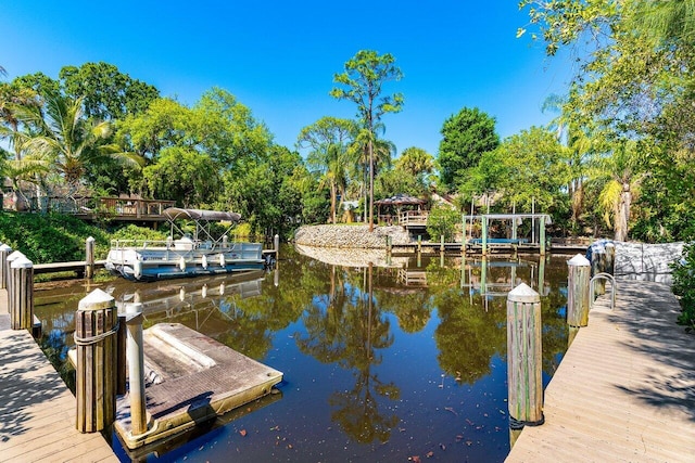 dock area with a water view