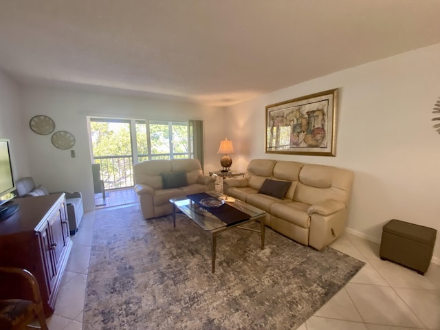 living area featuring light tile patterned flooring
