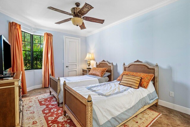 2161 NW 59th St, Boca Raton, FL 33496 - bedroom featuring a ceiling fan, crown molding, and baseboards