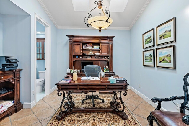 2161 NW 59th St, Boca Raton, FL 33496 - office area featuring crown molding, light tile patterned flooring, and baseboards