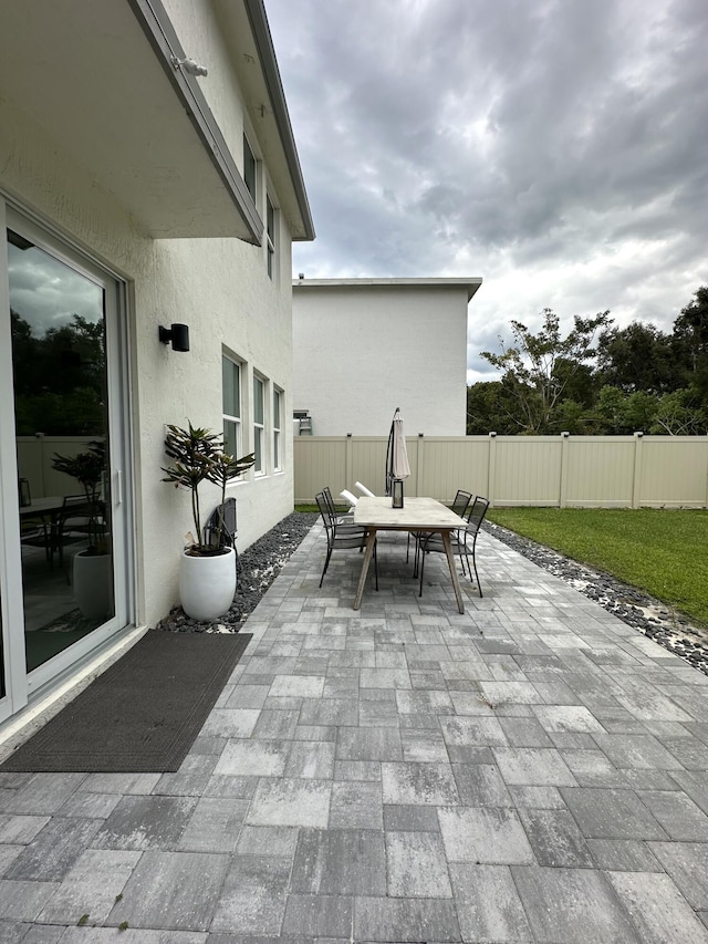 view of patio / terrace featuring outdoor dining area and a fenced backyard