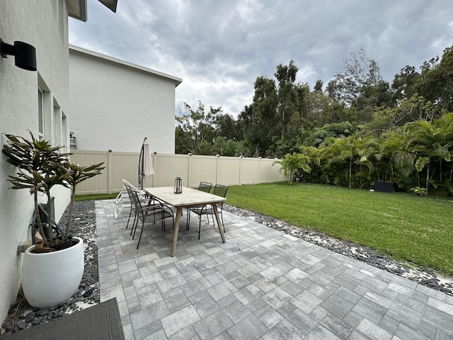 view of patio with outdoor dining area and a fenced backyard