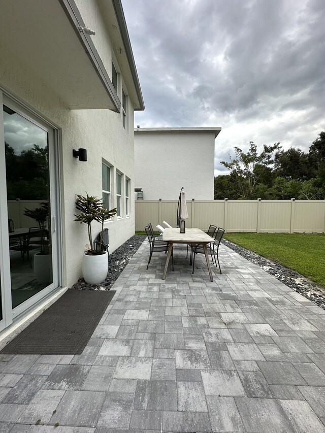 view of patio / terrace with a fenced backyard and outdoor dining area