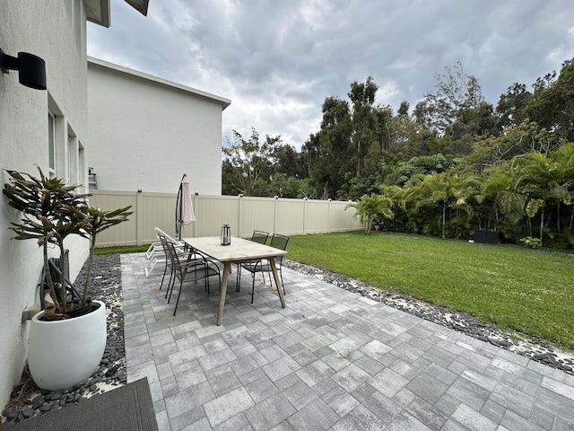 view of patio / terrace with a fenced backyard and outdoor dining area