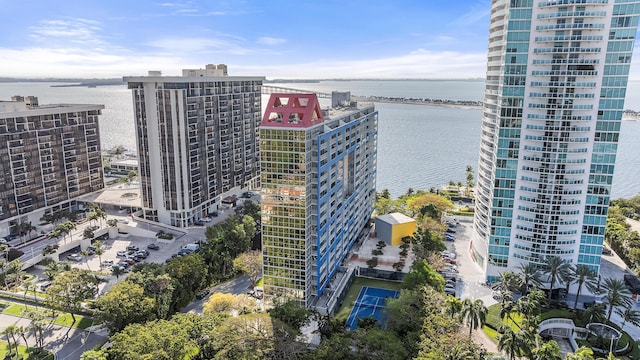 bird's eye view with a view of city and a water view