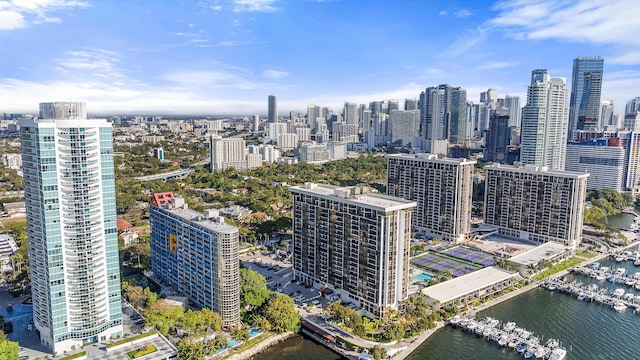 property's view of city featuring a water view