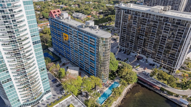 birds eye view of property with a city view