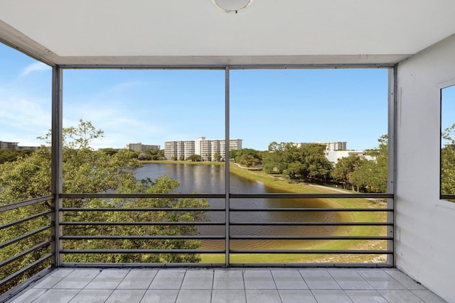 exterior space with a view of city and a water view