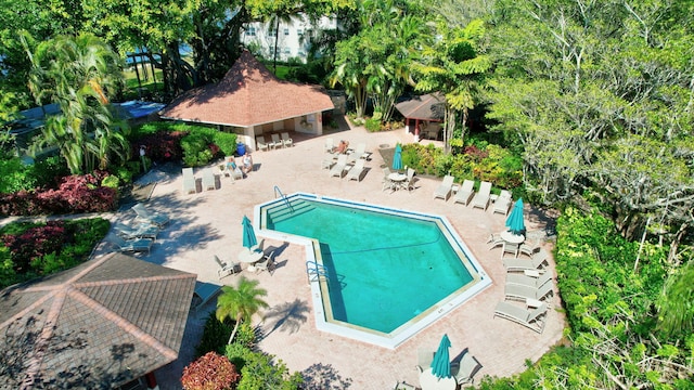 pool with a patio