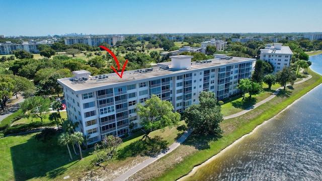 aerial view featuring a water view