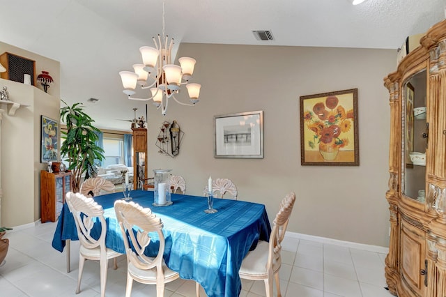 6089 Bay Isles Dr, Boynton Beach, FL 33437 - dining space with visible vents, baseboards, an inviting chandelier, and light tile patterned flooring