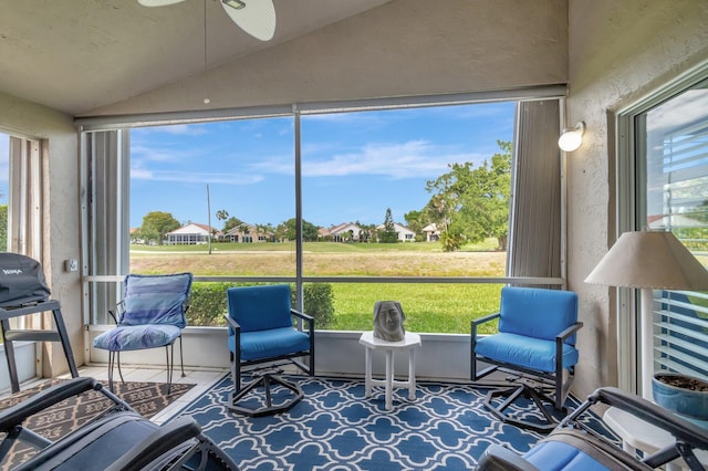 6089 Bay Isles Dr, Boynton Beach, FL 33437 - sunroom featuring vaulted ceiling, a ceiling fan, and a wealth of natural light