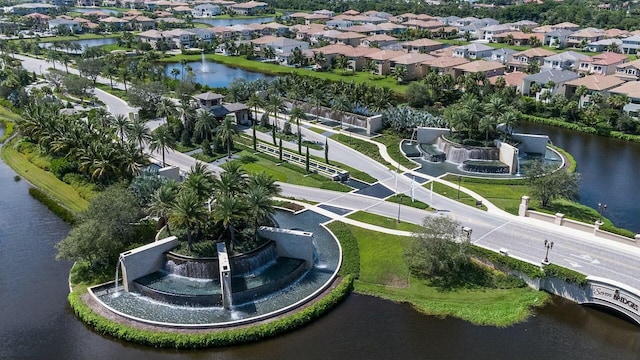 aerial view featuring a residential view and a water view