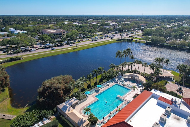 aerial view with a water view