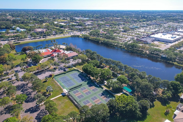 aerial view with a water view