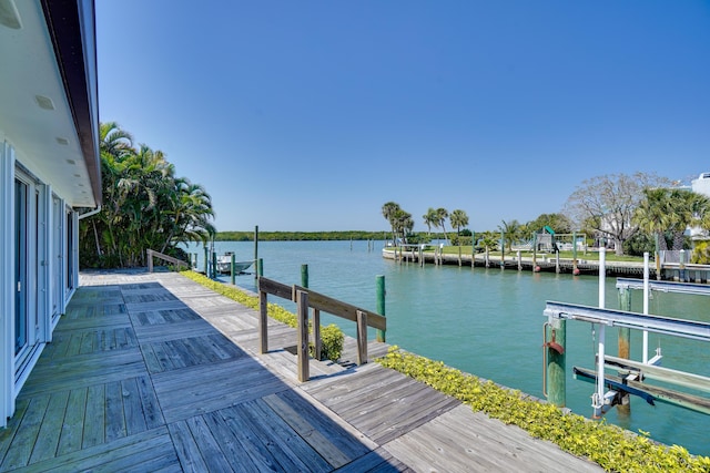 dock area with a water view