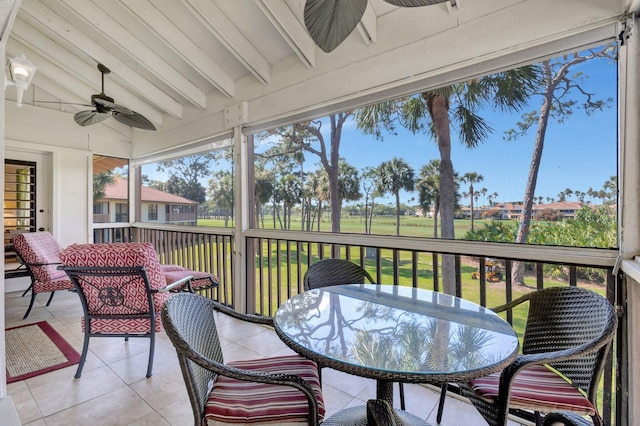 168 Brackenwood Rd, Palm Beach Gardens, FL 33418 - sunroom / solarium featuring lofted ceiling with beams and ceiling fan