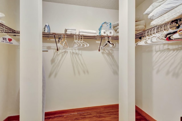 walk in closet featuring wood finished floors