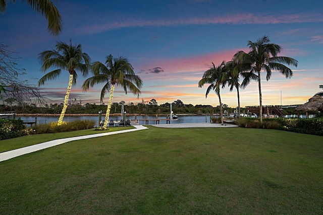 view of yard with a water view