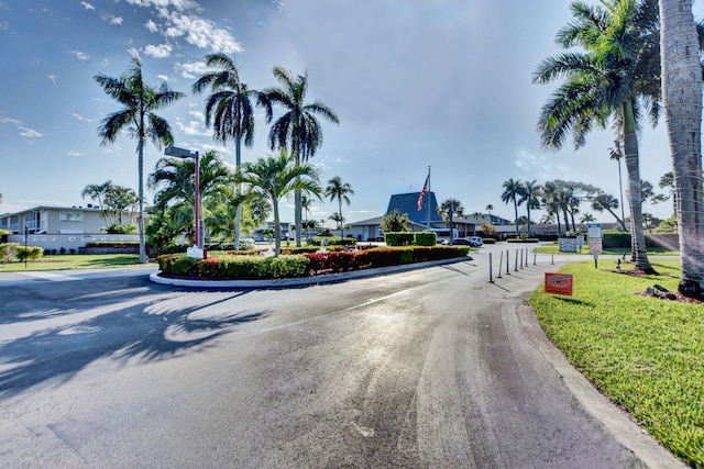 view of road featuring street lights