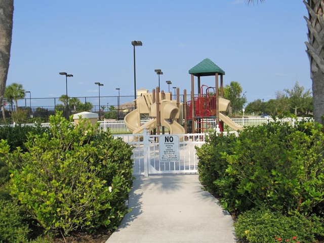 community jungle gym with fence