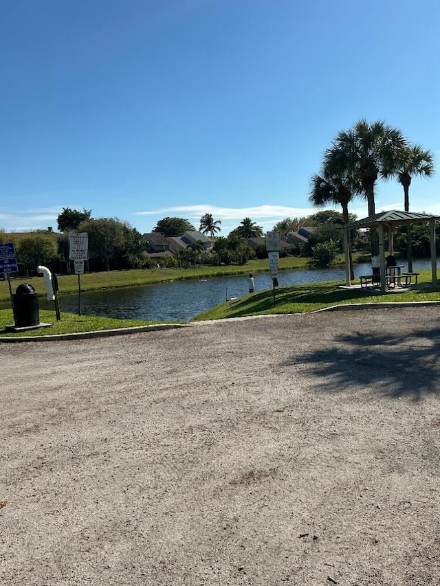 property view of water featuring a gazebo